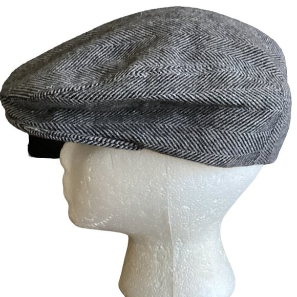Totes Herringbone Tweed Newsboy/Cabbie/Golf Hat Sz Small Black #153B - Picture 3 of 7